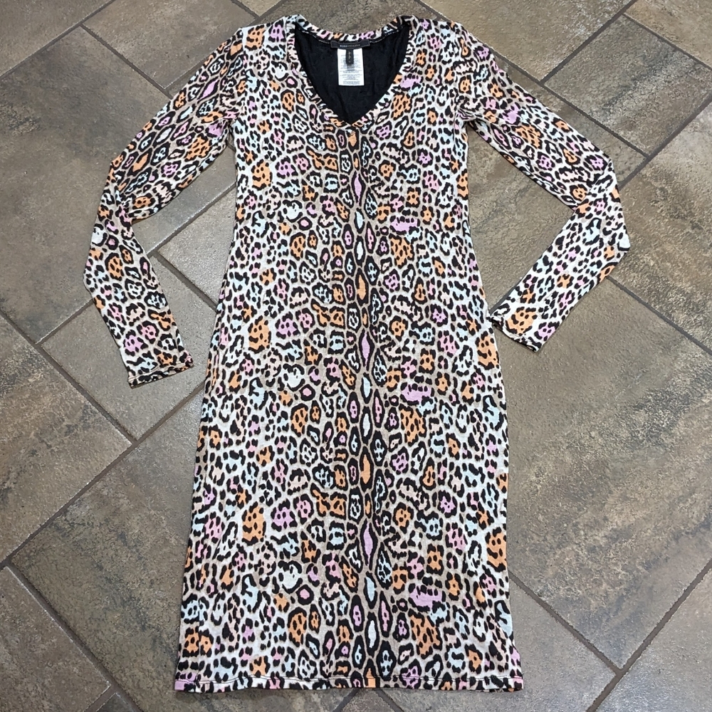 BCBG Max Azria Tori Leopard Print Midi Slinky Fluid Dress Size M